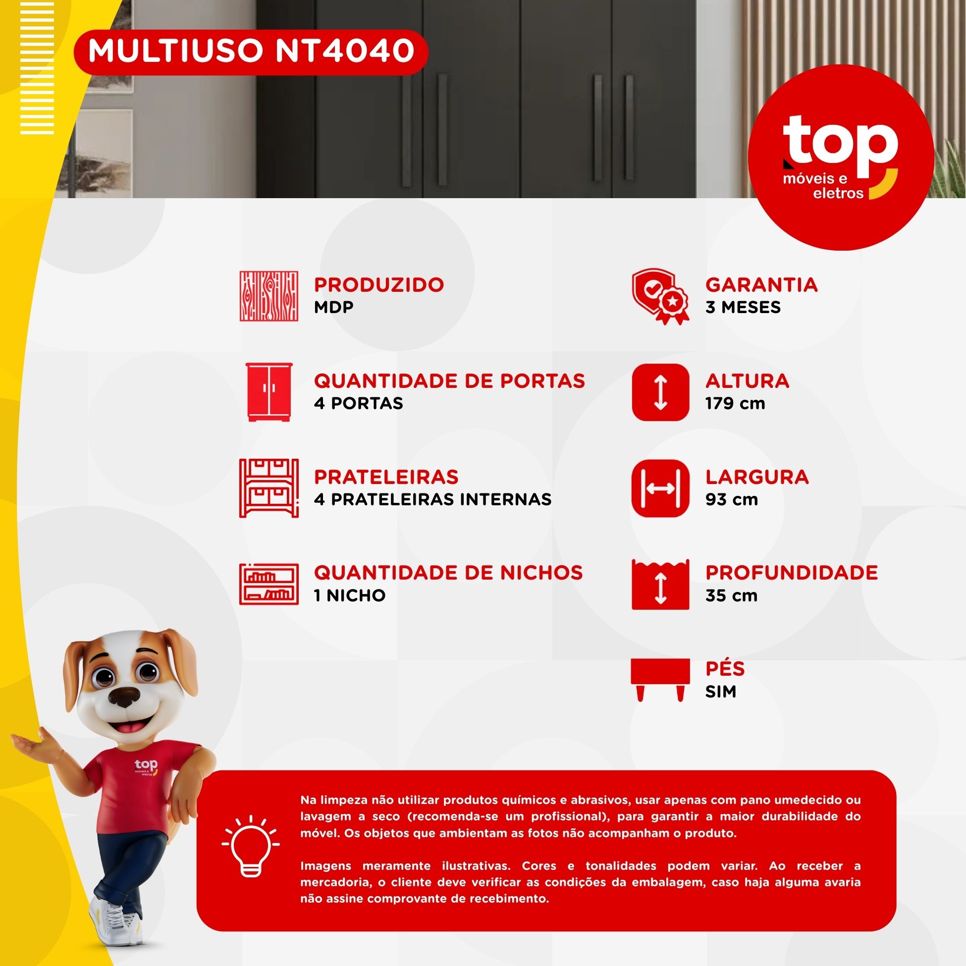 Armário NT4040 4 Portas Branco/Rosa - Notável | Lojas Top Móveis e